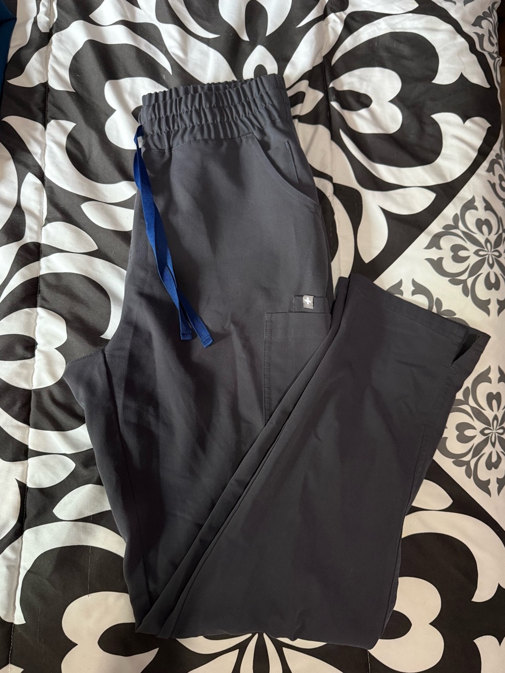Figs dowa high rise straight leg scrub pant with Blue Drawstring